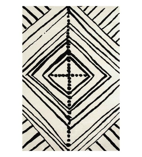 Off White Abstract Wool 5 ft x 7 ft Hand Tufted Carpet