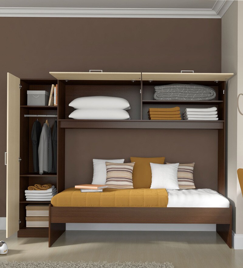 Buy Ivan Trundle Bed with Wardrobe in Maple Finish CasaCraft By Pepperfry Online Trundle