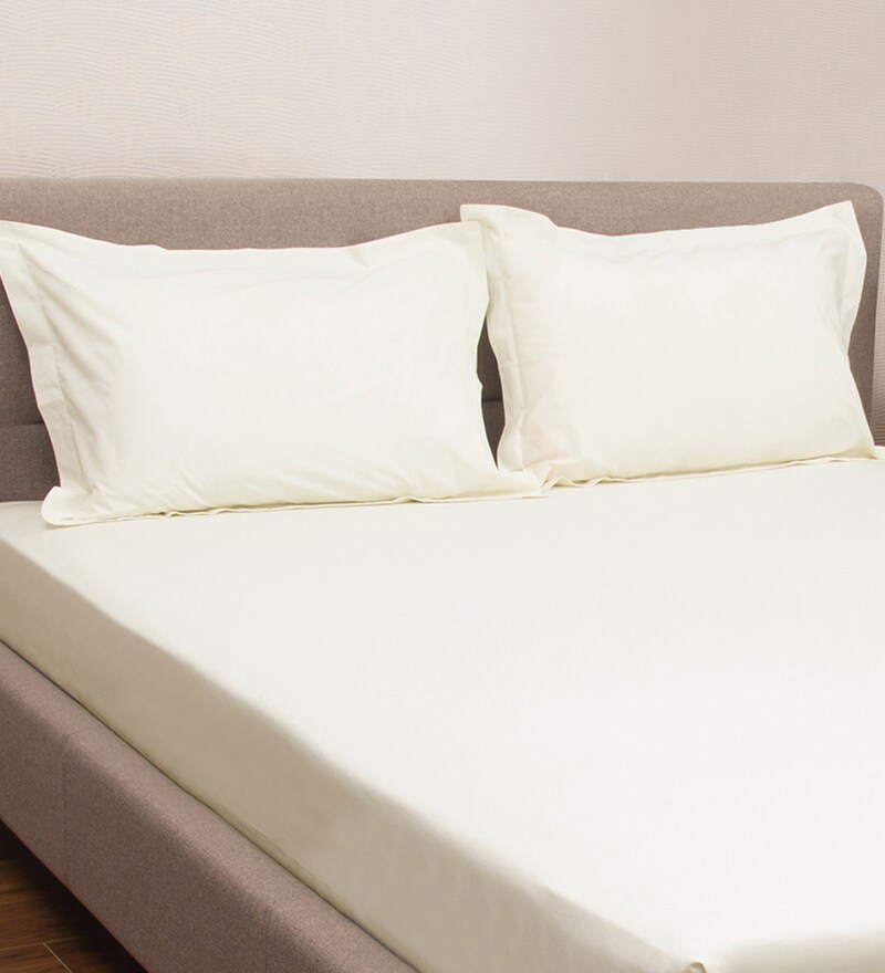 Buy Ivory Printed Cotton 300 TC 18X27 Inches (Set of 2) Pillow Covers