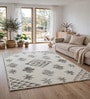Ivory & Grey Geometric Wool And Cotton 8 X 5 Feet Hand Tufted Carpet