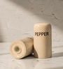 Ivory & Iron Salt & Pepper Set Ceramic Shakers with Metal Stand
