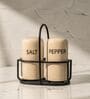 Ivory & Iron Salt & Pepper Set Ceramic Shakers with Metal Stand