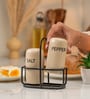 Ivory & Iron Salt & Pepper Set Ceramic Shakers with Metal Stand