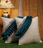 Ivory and Teal Silk Textured 24x24 inches (Set of 2) Cushion Covers