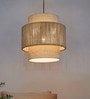 Ivory Fabric & Beige Rope 3-Tier Drum Pendant Light