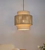 Ivory Fabric & Beige Rope 3-Tier Drum Pendant Light