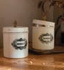 Ivory Finish Steel Storage Canisters Set of 2