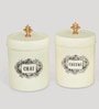 Ivory Finish Steel Storage Canisters Set of 2
