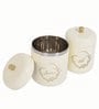 Ivory Finish Steel Storage Canisters Set of 2