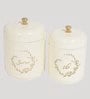 Ivory Finish Steel Storage Canisters Set of 2