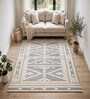Ivory Geometric Wool And Cotton 8 X 5 Feet Hand Tufted Carpet