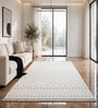Ivory Geometric Wool And Cotton 8 X 5 Feet Hand Tufted Carpet
