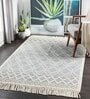 Ivory Geometrical Wool and Cotton 5 x 7 Feet Hand Woven Carpet