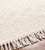 Ivory Geometrical Wool and Cotton 5 x 7 Feet Hand Woven Carpet