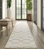 Ivory Geometrical Wool and Viscose 3 ft X 10 ft Flat Weaves Runner