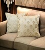 Ivory Silk blend Brocade Meenakari Floral 16x16 inches Cushion Covers (Set of 2)