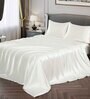 Ivory Solid 400 TC Satin Queen Fitted Bedsheet with 2 Satin Pillow covers