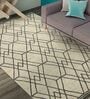 Beige Geometric Wool 5 ft x 8 ft Hand Tufted Carpet