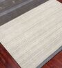 Ivory Striped Wool And Viscose 3 ft x 5 ft Hand Woven Carpet