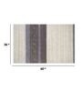 Ivory Striped Wool And Viscose 3 ft x 5 ft Hand Woven Carpet