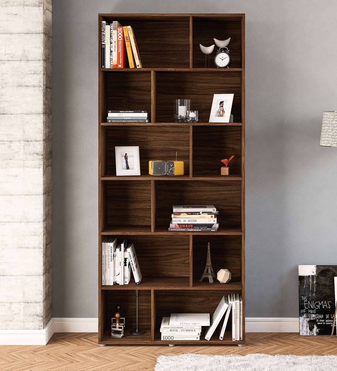 Buy Iwasaki Bookshelf in Walnut Brown Finish By Mintwud Online Modern