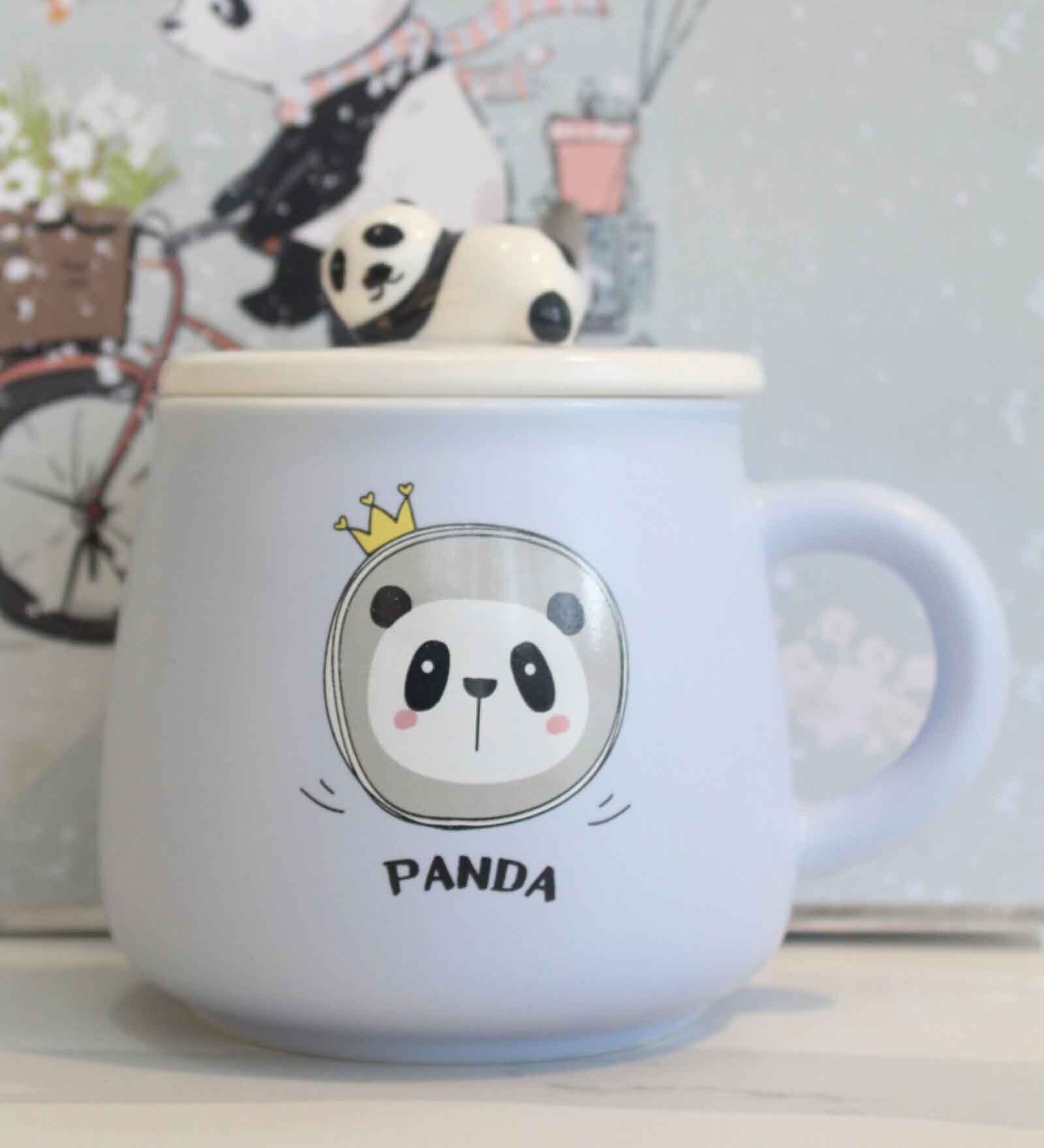 Printed Ceramic Mugs with Lids and Spoons for Kids (400 ml)