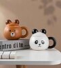 Animal Printed Ceramic Mugs with Lids for Kids (Pack of 2,375ml)