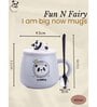Panda Printed Ceramic Mugs with Lids and Spoons for Kids (Pack of 4, 400 ml)