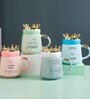 Printed Ceramic Mugs with Crown Lids (Pack of 4, 400 ML)