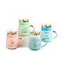 Printed Ceramic Mugs with Crown Lids (Pack of 4, 400 ML)