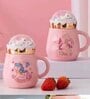 Unicorn Printed Ceramic Mugs with Lids for Kids (Pack of 4,  400 ML)