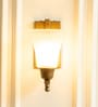 J Brass Antique Finish Wall Lamp with Hammered Frosted Glass Shade