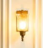 J Wall Lamp Brass Antique Finish with Chimney Crackled Glass Golden Luster Shade