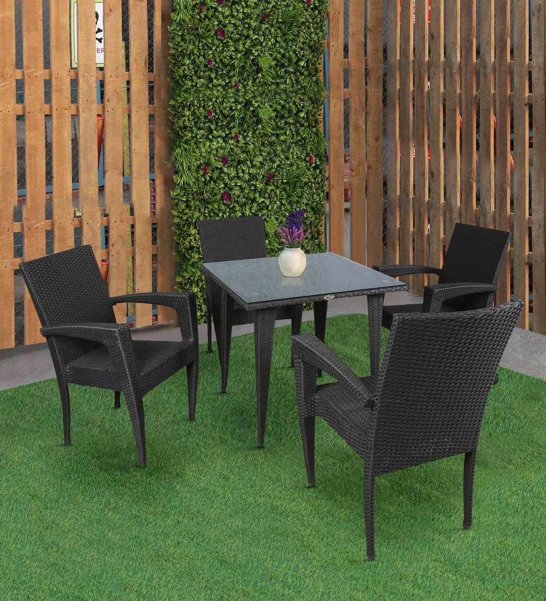 Buy Jaber Wicker Table and Chair Set in Black Colour at 29 OFF by