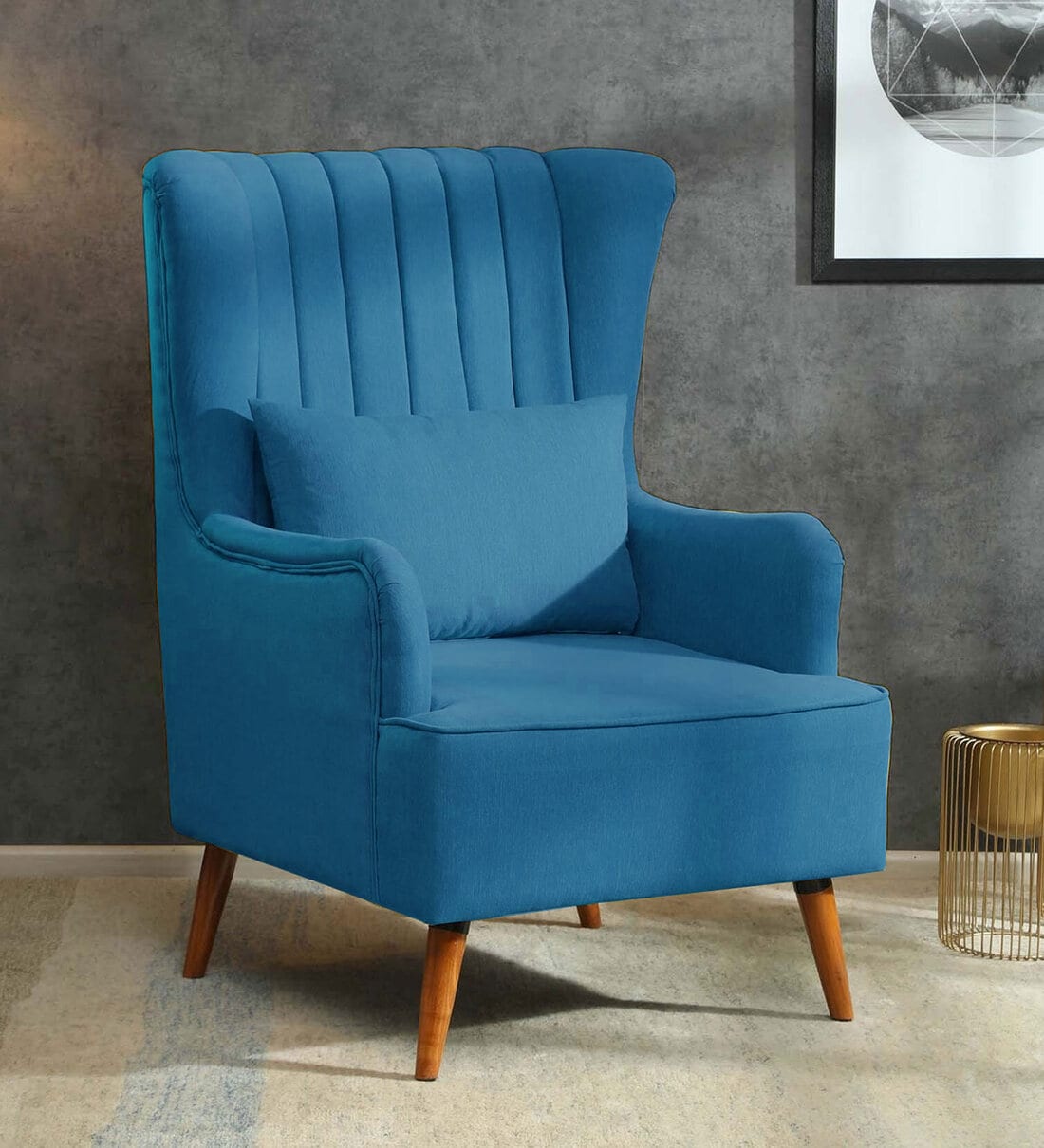 Buy Jairo Fabric Wing Chair In Sea Blue Colour at 5% OFF by Casacraft ...