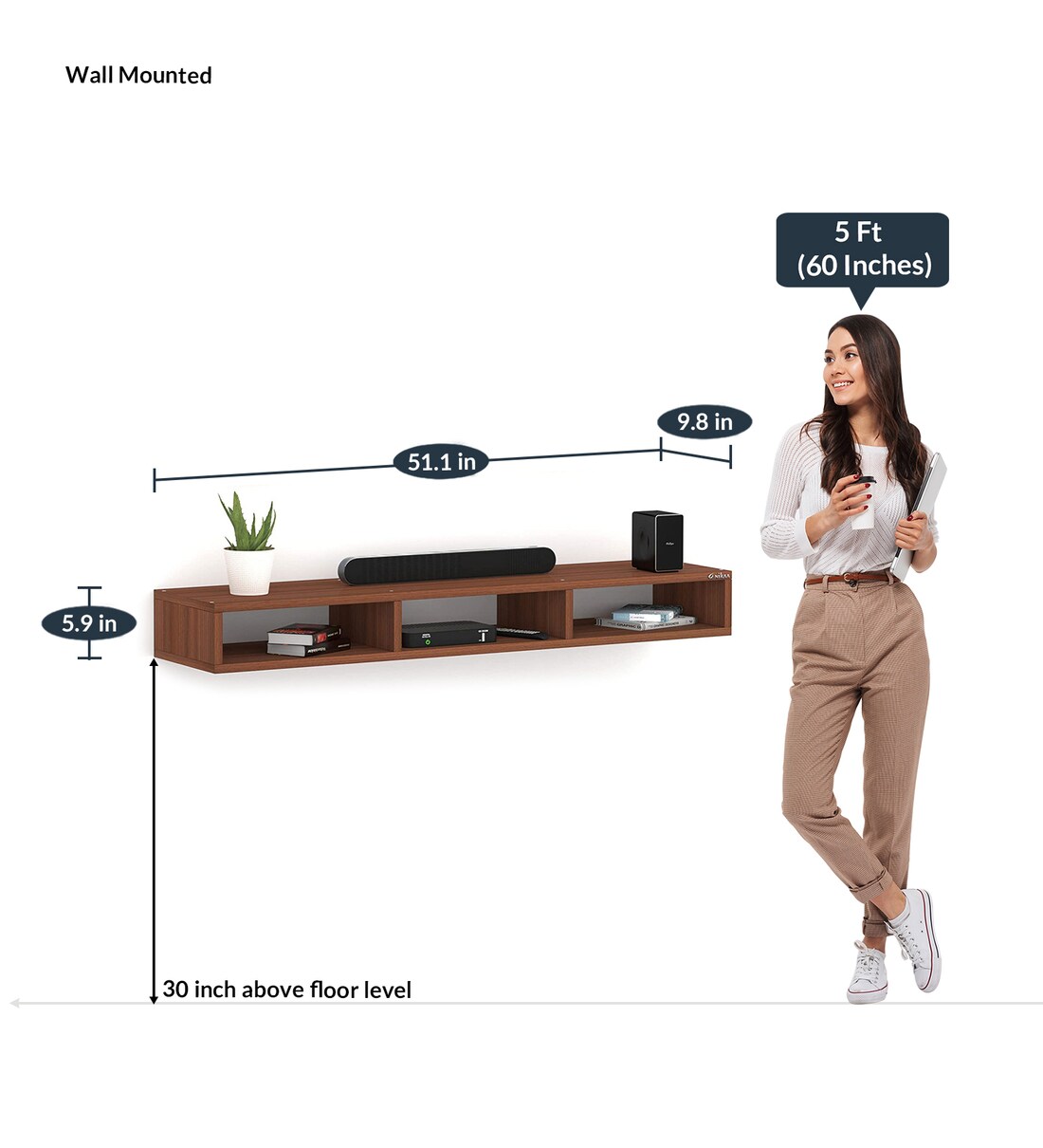 Buy James Wall Mount TV Shelf For TV Upto 60\ in Walnut Finish by Anikaa Online TV Shelves
