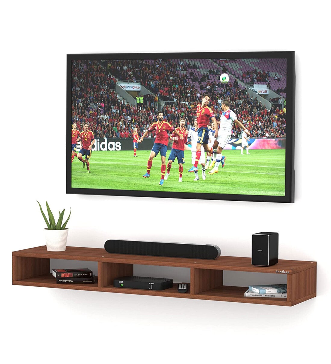 Buy James Wall Mount TV Shelf For TV Upto 60\ in Walnut Finish by Anikaa Online TV Shelves