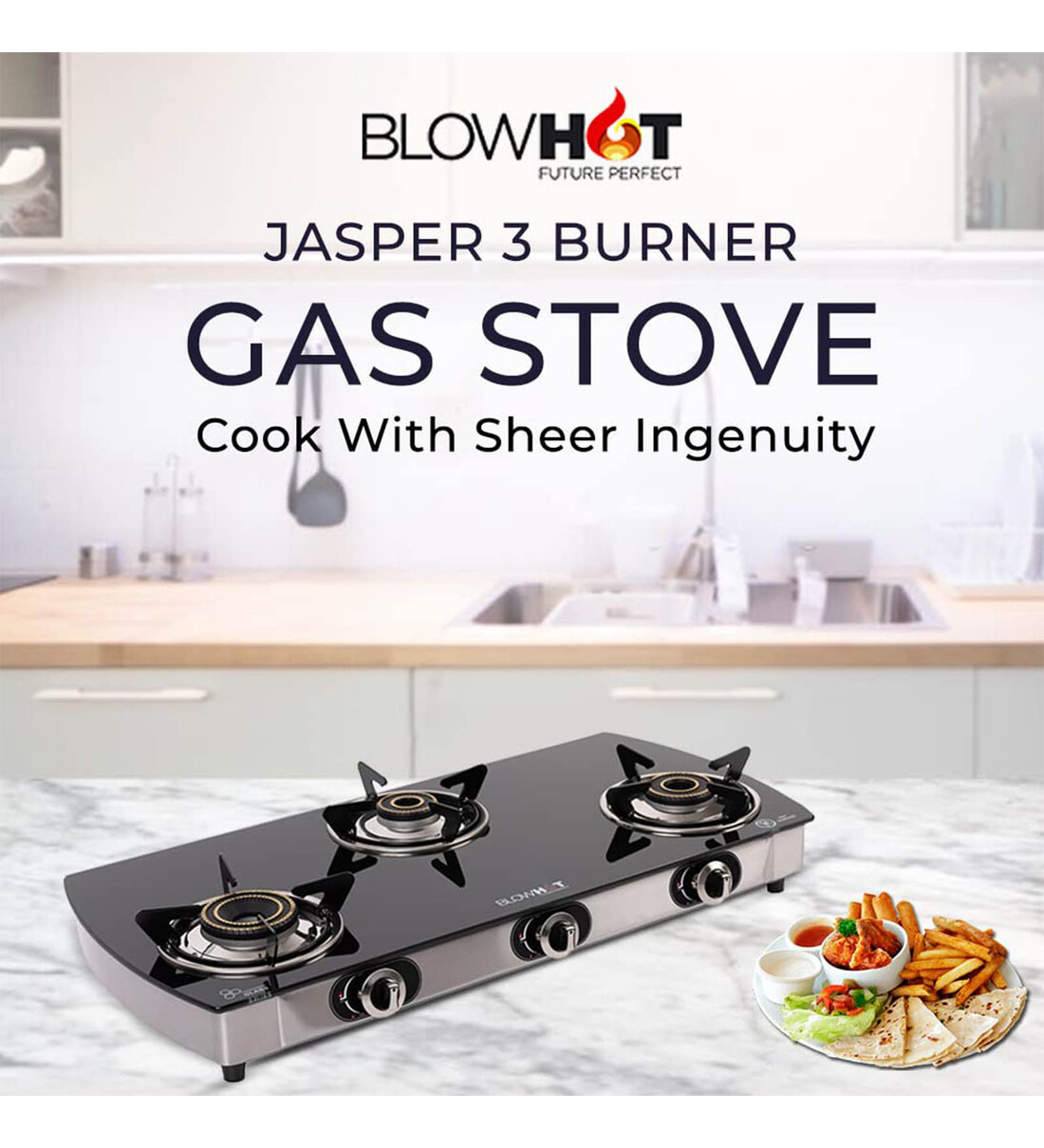 Buy Jasper Heavy Brass 3 Burner Manual Gas Stove Toughened Glass