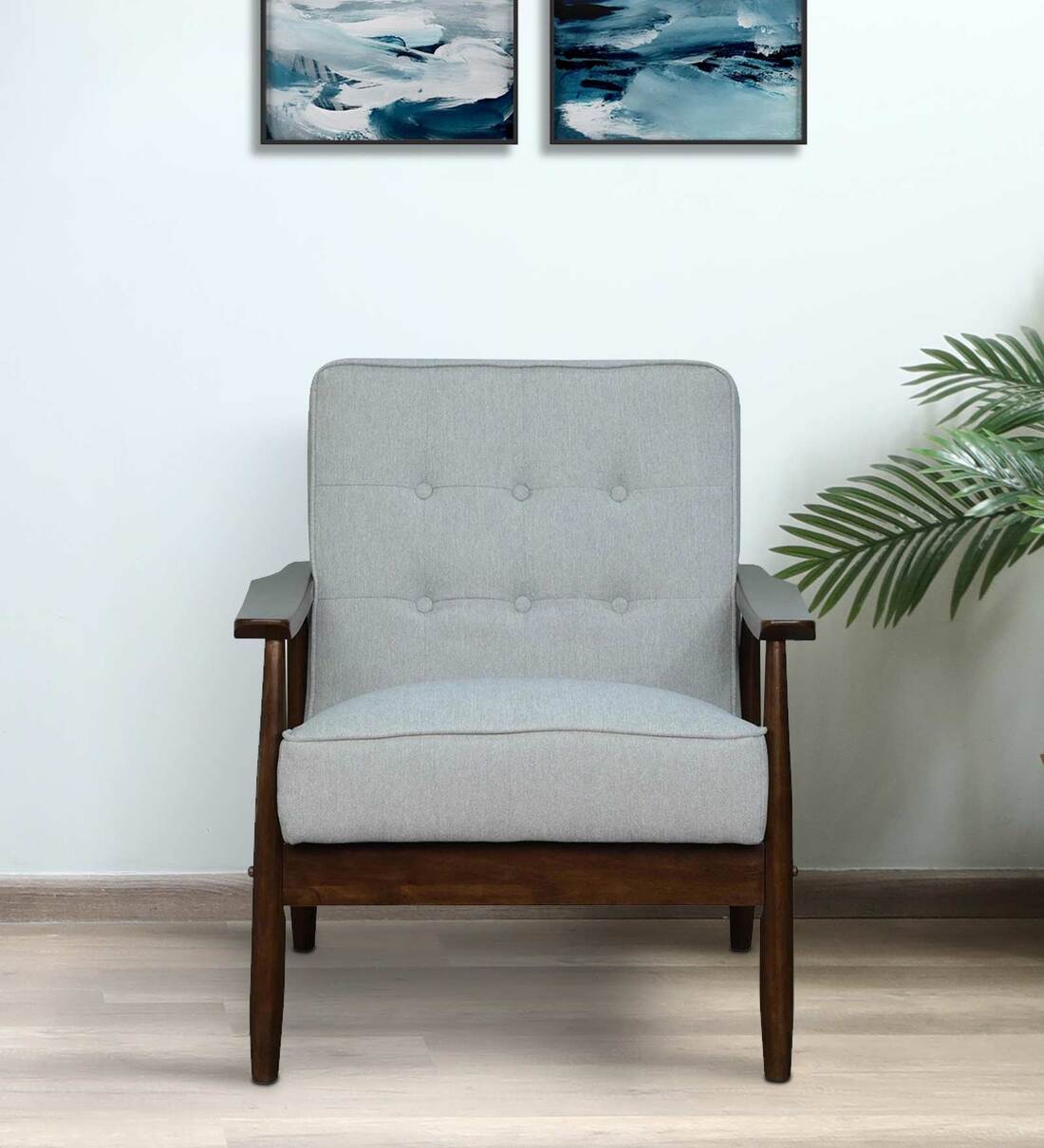 Buy Jazmin Rubber Wood 1 Seater Sofa In Light Grey & Brown Oak Finish By Casacraft Online