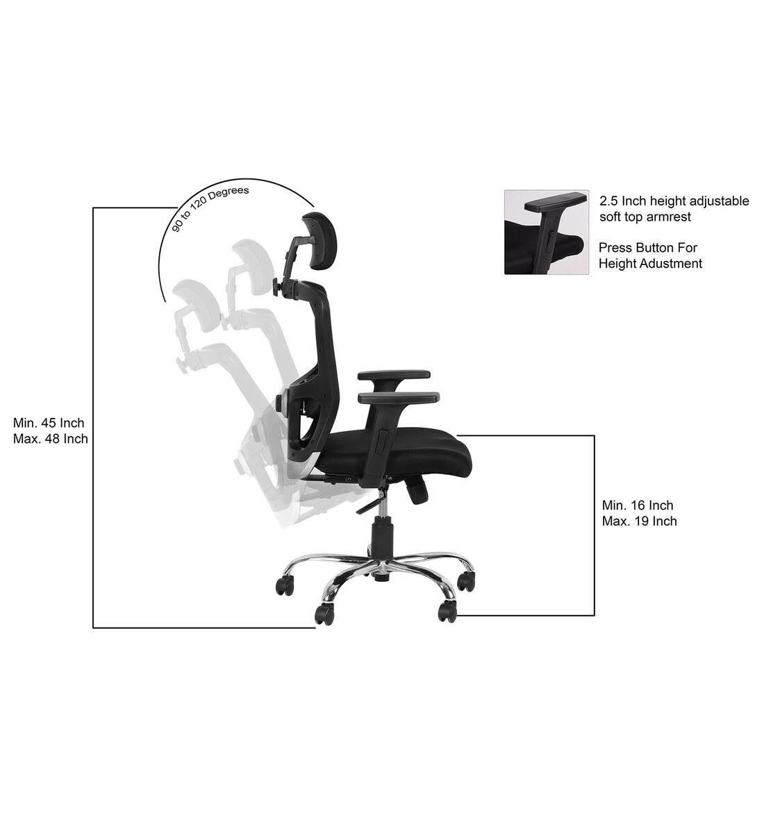 Buy Jazz Ergonomic Chair in Black Colour by Trevi Furniture Online