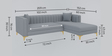 Jack velvet LHS sectional  Sofa in Light Grey  Colour