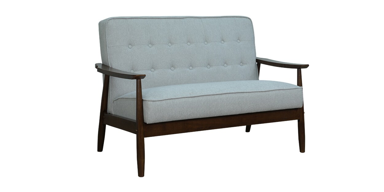 Buy Jazmin 2 seater Sofa in Light Grey Colour with Brown Oak Finish by CasaCraft Online Mid