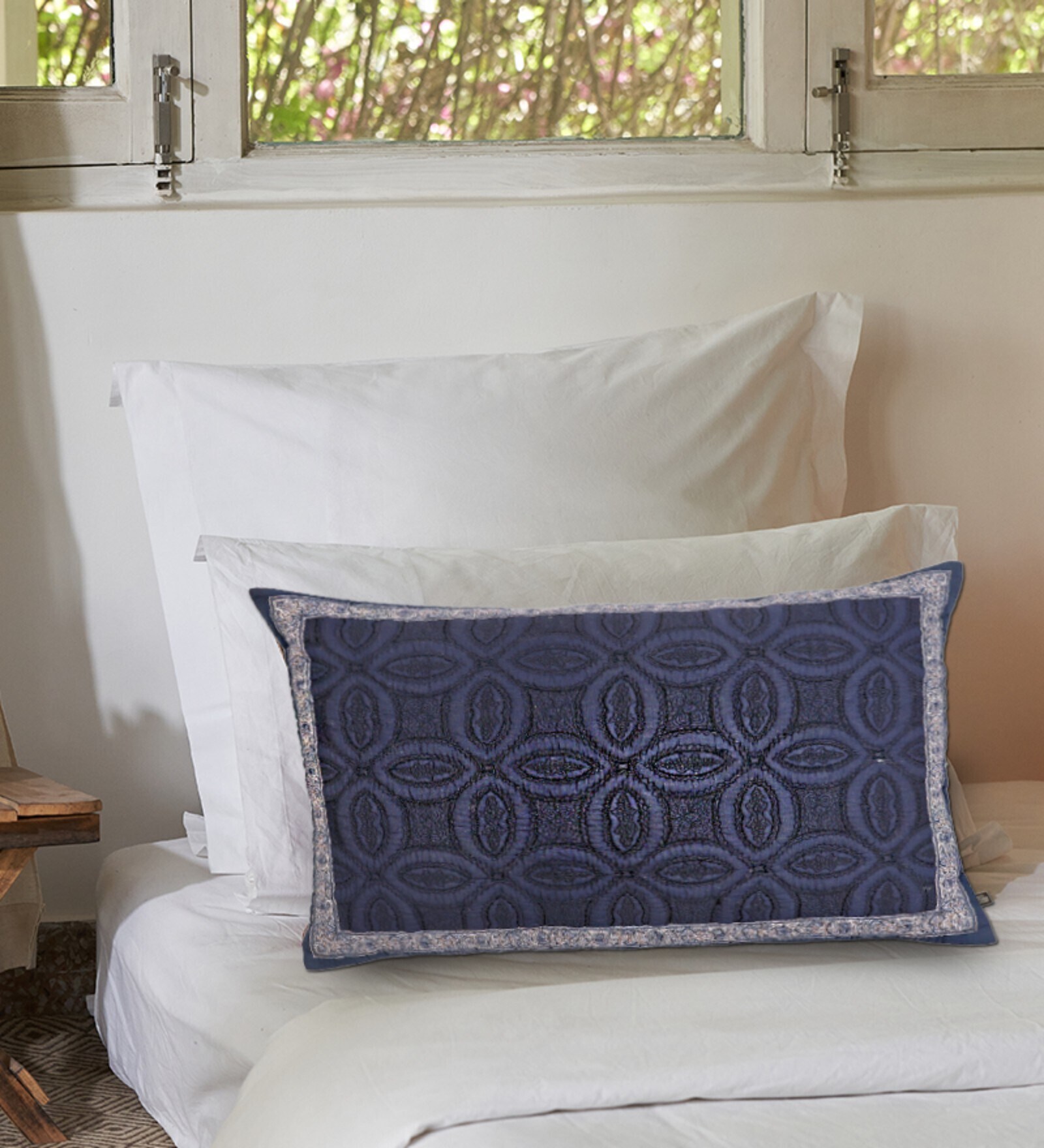 Buy Jaamevar Blue Cotton Voile Pillow Sham with Filler by Ritu Kumar
