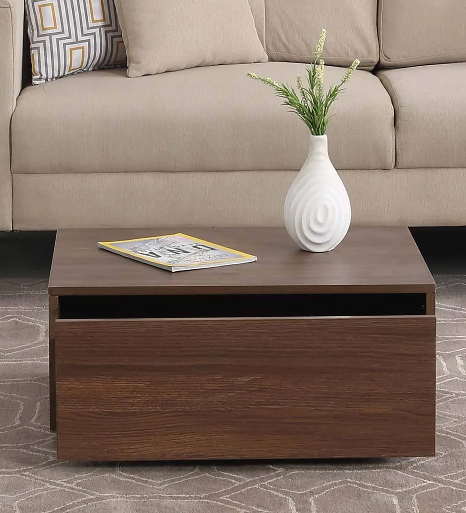 Jacinta Coffee Table In Brown Colour With Storage