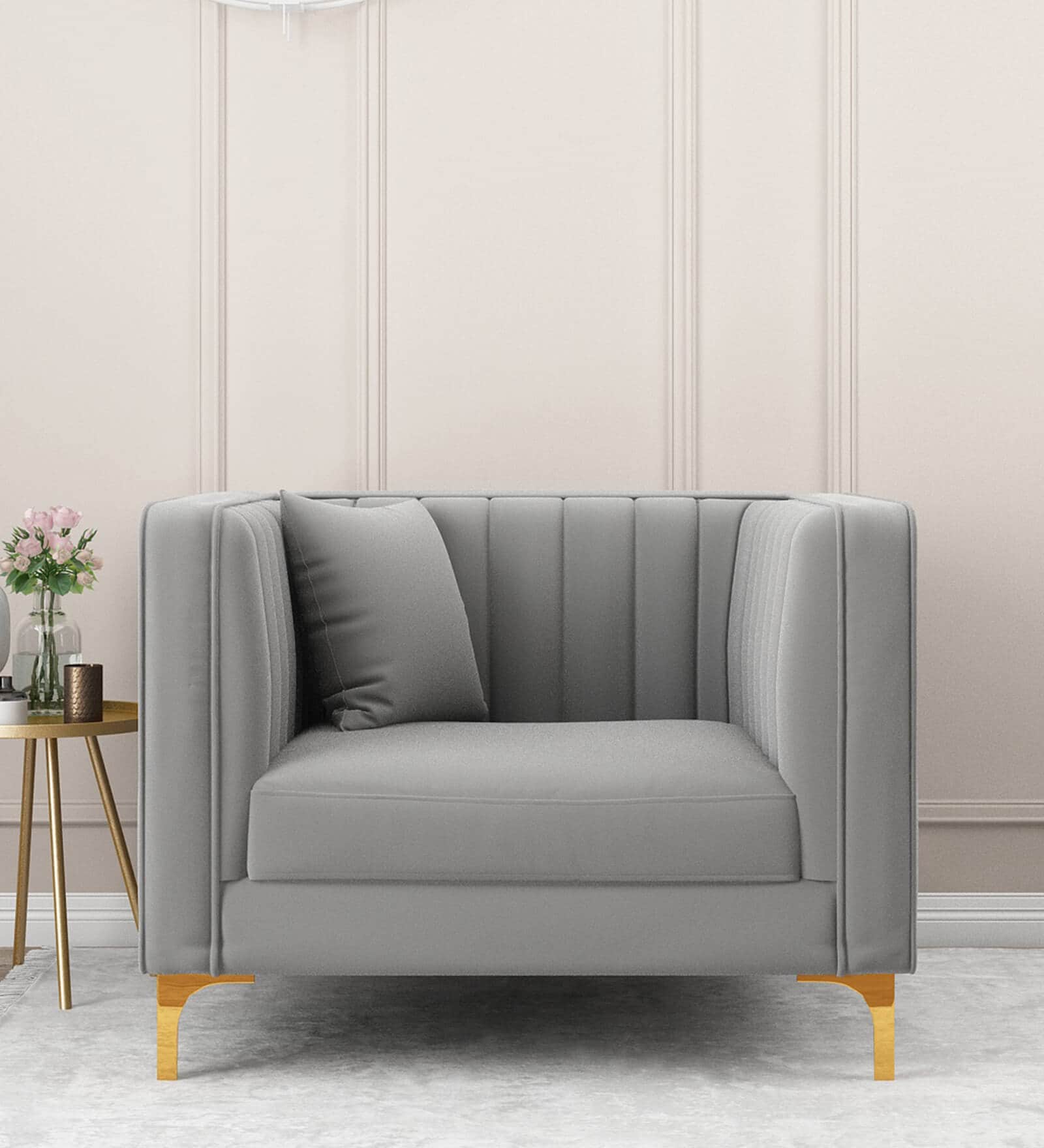 Jack Velvet 1 Seater Sofa Light Grey Colour