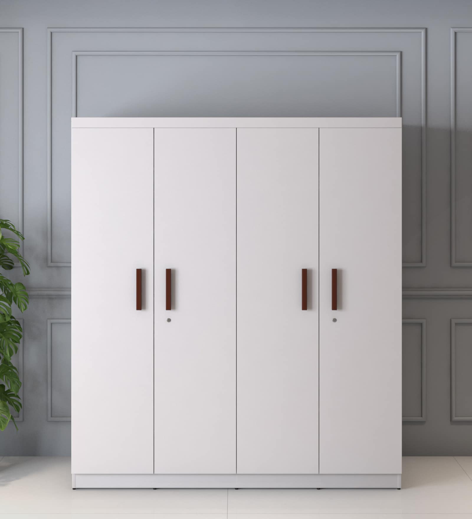 Jacklin 4 Door Wardobe In Frosty White And Brown Finish