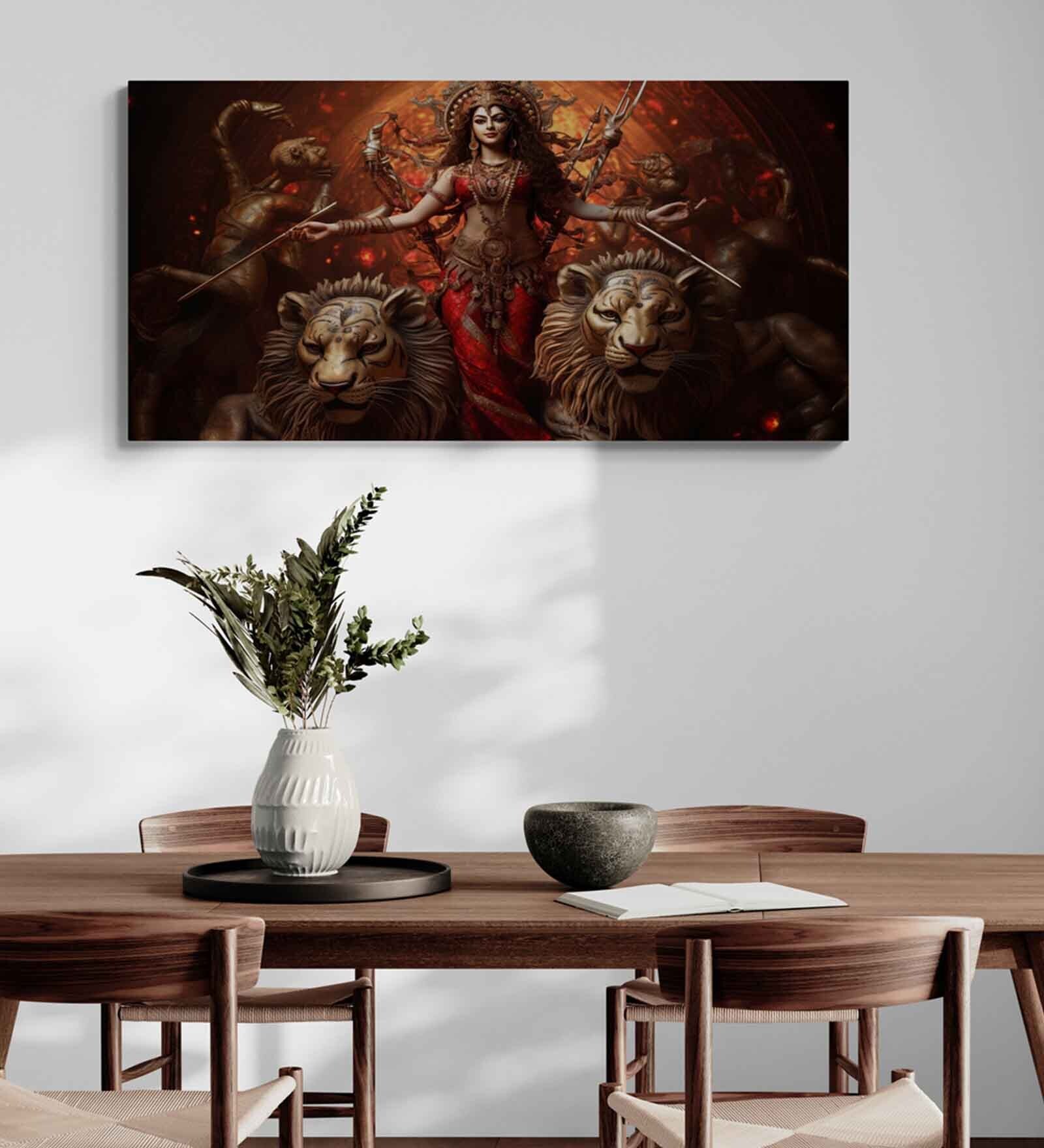 Jai Durga Maa Canvas Print  Stretched Frame Canvas Wall Painting   (48X24 Inch)