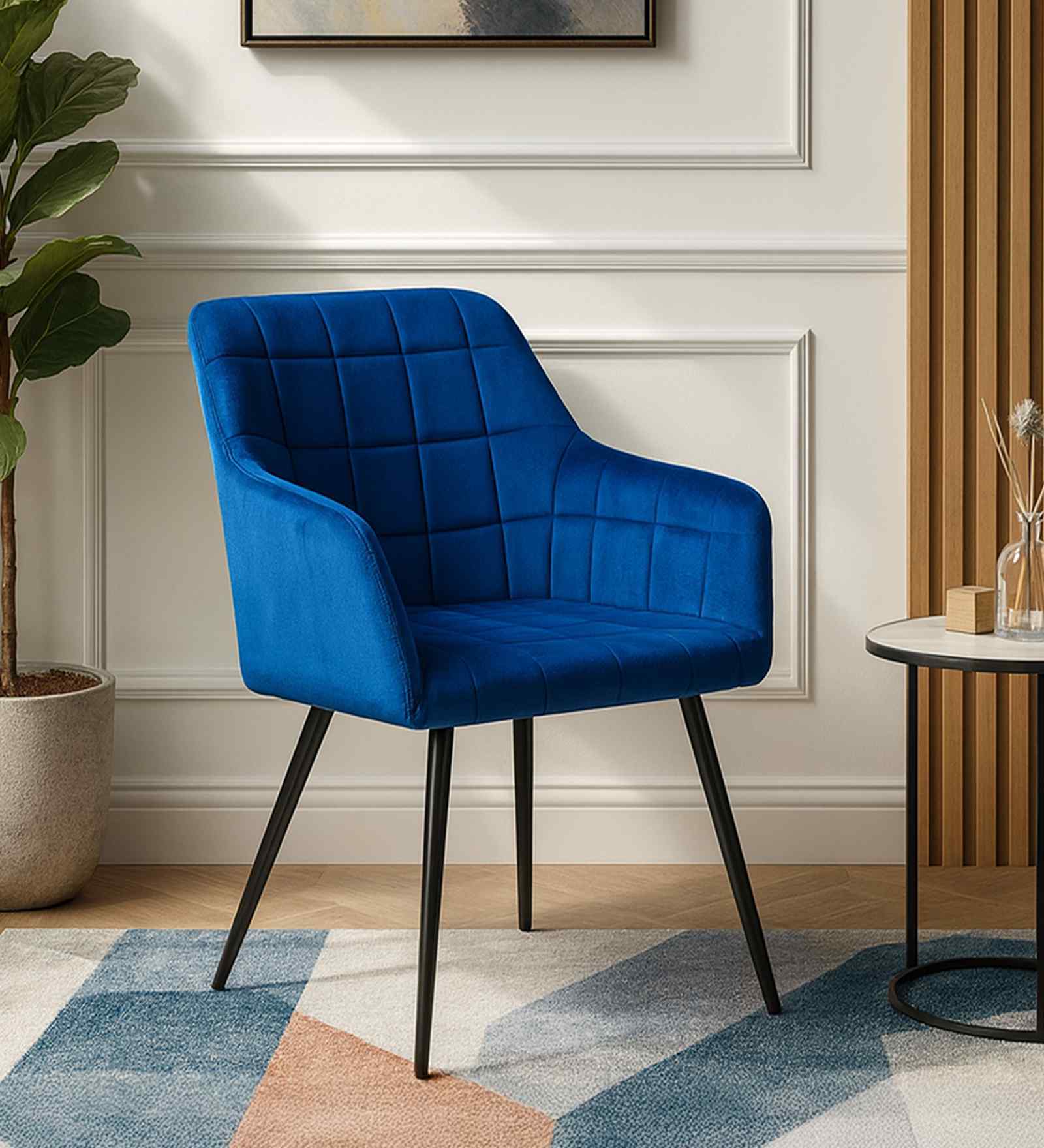 Jaikpa Velvet Fabric Dining Chair In Blue Colour