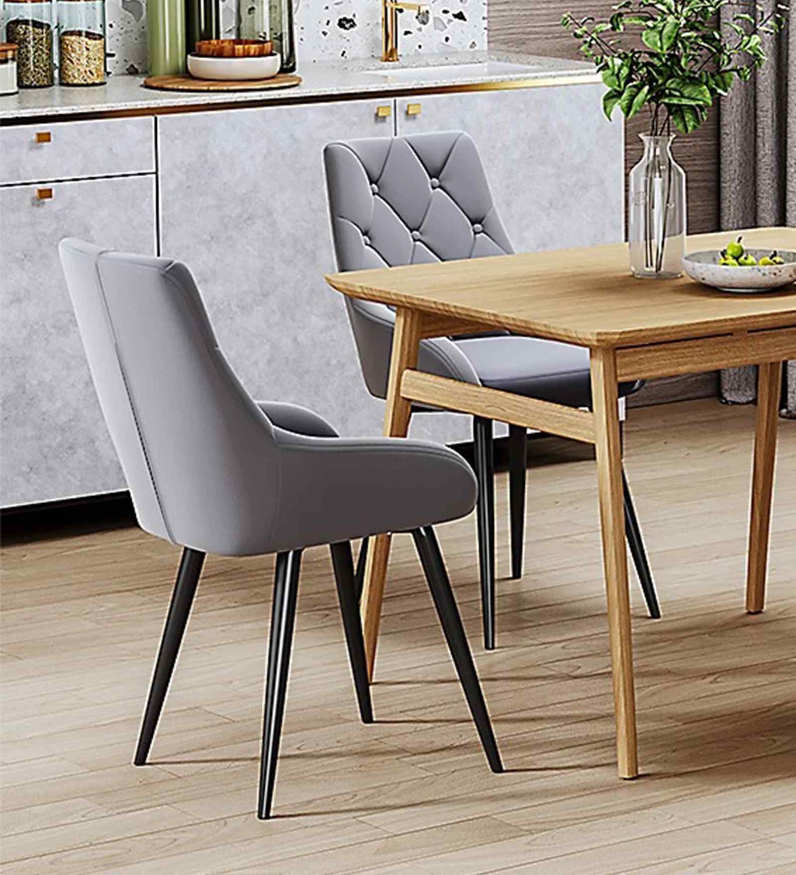 Jaikpa Velvet Fabric Dining Chair In Grey Colour