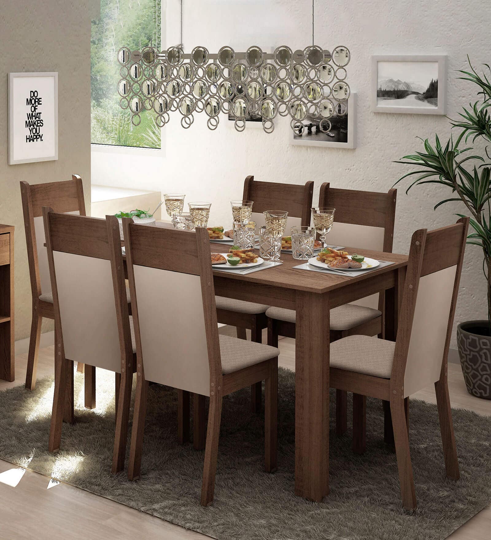 Jaine 6 Seater Dining Set in Brown Finish